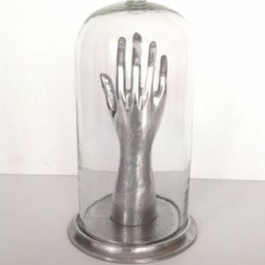 POTTERY BARN SILVER HAND JEWELRY HOLDER CLOCHE NEW